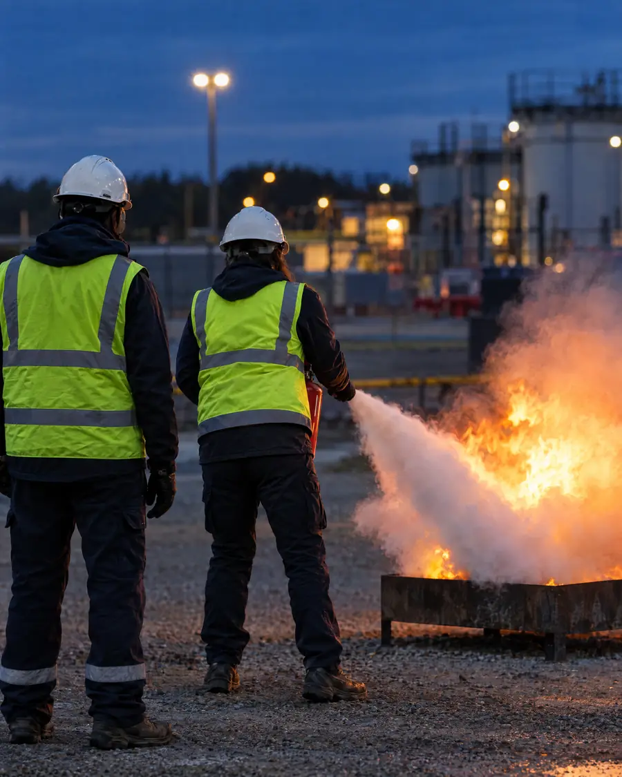 Capacitación práctica en el uso de matafuegos sobre un fuego controlado